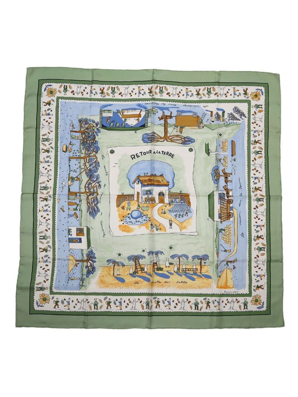 Hermes Carre 90 Scarf Large Retour a la Terre Silk 100% Green